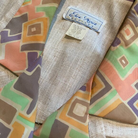 VINTAGE Petites Tan w/ mod print Belted Secretary Dress 10P USA Business - Picture 5 of 5
